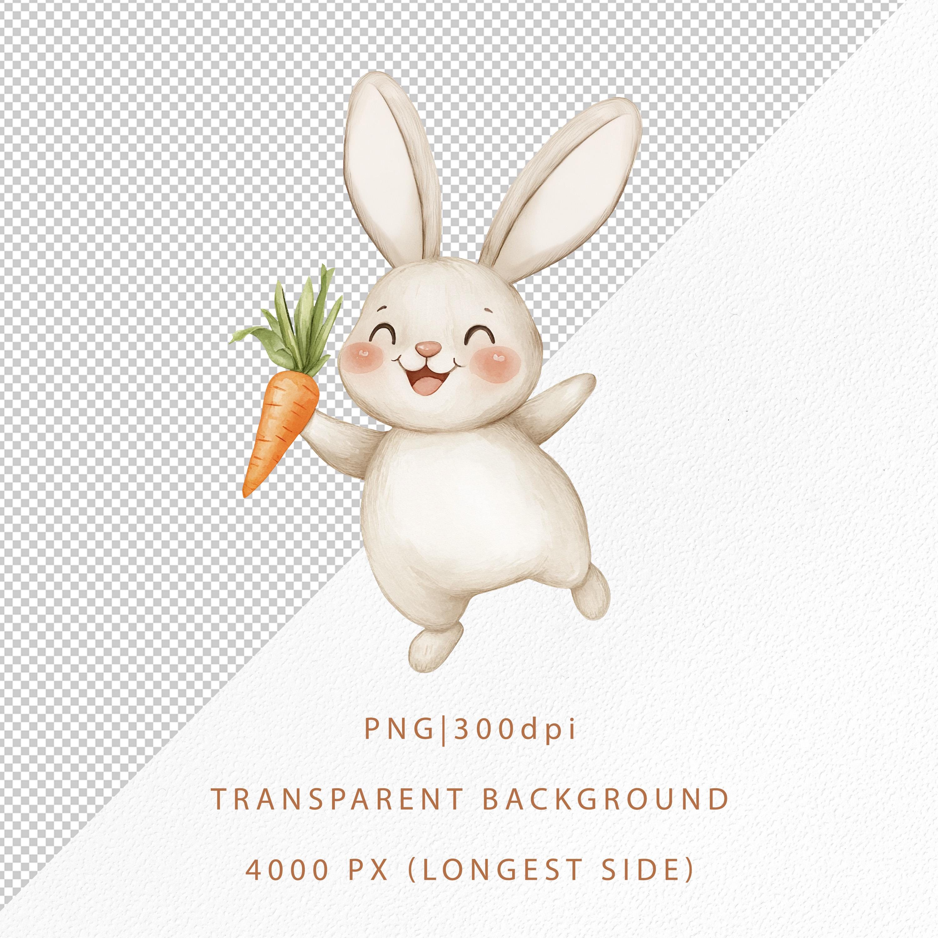 Watercolor Bunny Clipart PNG, Cute Rabbit Illustration for Kids Decor ...
