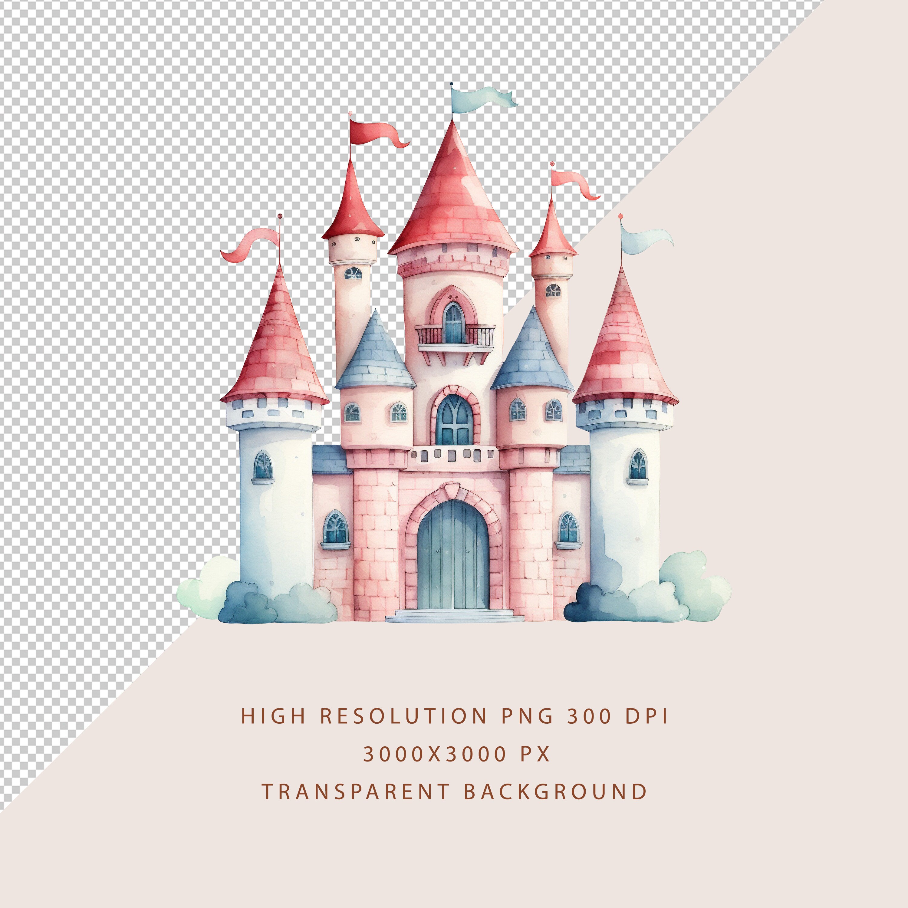 Watercolor Pink Fairy Castle Clipart-princess Castle-magical Kingdom ...