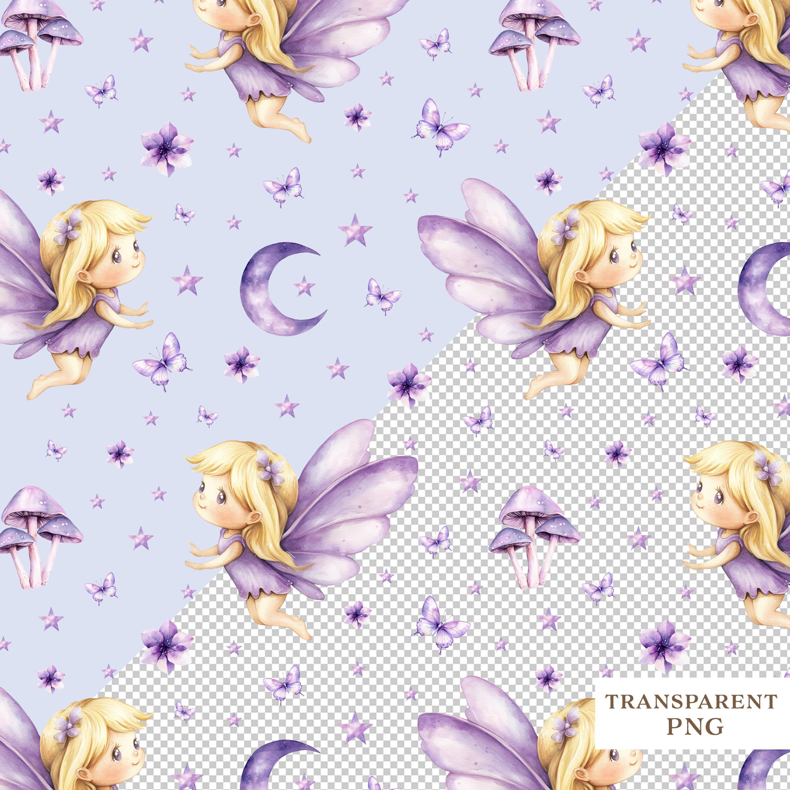 Fairy Seamless Pattern - Purple Fairy Digital Paper, Cute Fairy Clipart ...
