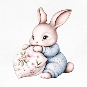 Cute Watercolor Bunny Clipart, Sleeping Bunny PNG, Boho Rabbit Clipart, Sweet Dreams PNG, Bunny Baby Shower, Bunny Birthday Clipart, Nursery
