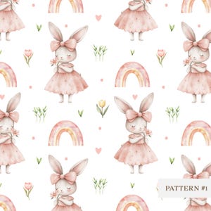 Padrão sem emendas de coelho aquarela, papel digital fofo de Páscoa, tecido para berçário de menina, tecido de coelho pastel, design de álbum de recortes para berçário PNG