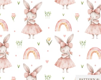 Akvarell kanin sömlöst mönster, söt påsk digitalt papper, babyflicka barnrumstyg, pastellfärgat kanintyg, barnrum scrapbookingdesign PNG