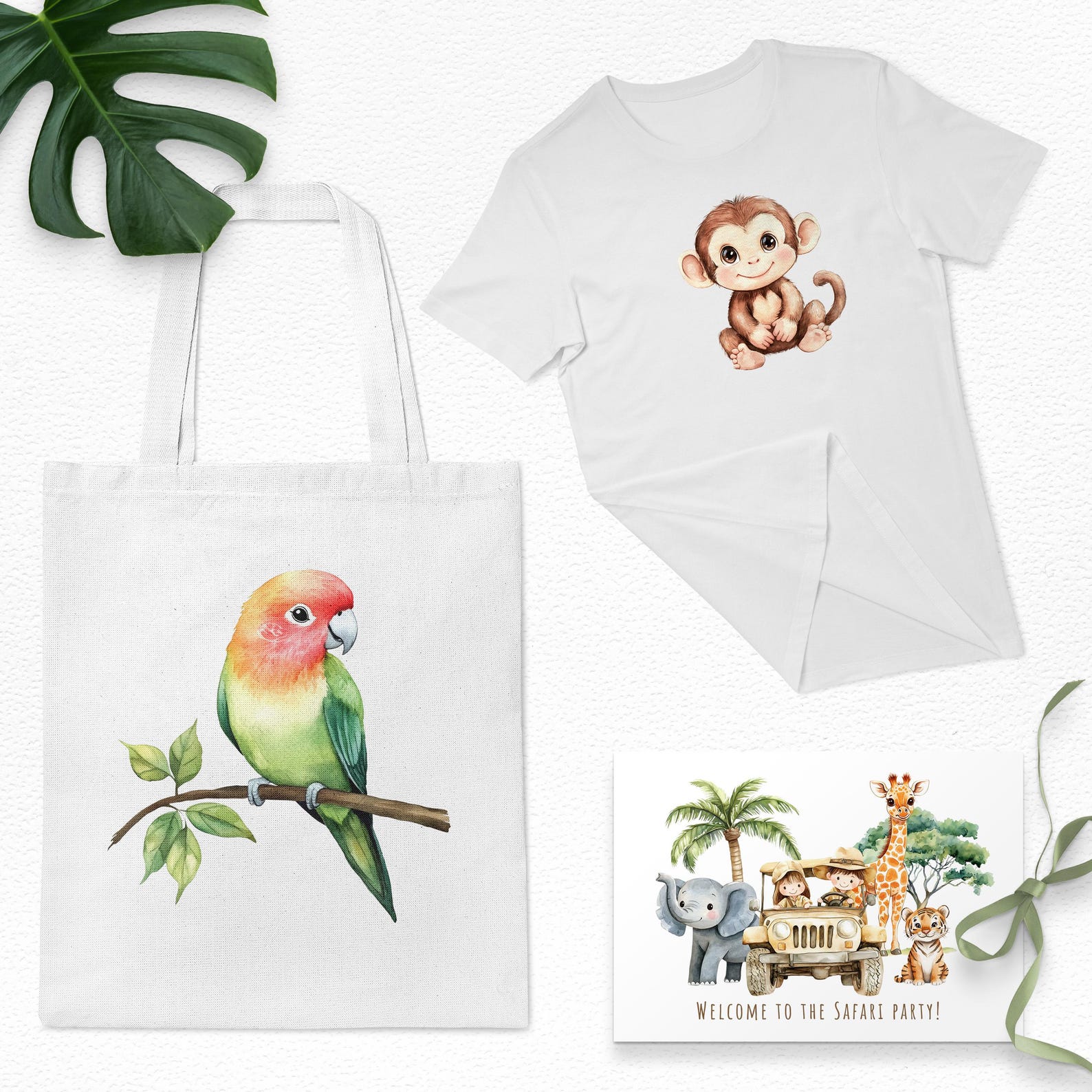 Watercolor Safari Clipart Bundle PNG, Jungle Animals, Nature Elements ...