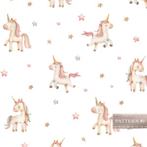 Naadloze eenhoornpatroon-magisch waterverfpatroon-digitaal papier-baby herhalend patroon-ontwerp van babytextiel-commercieel gebruik-kinderbehang