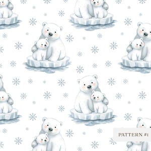 Carino modello acquerello di mamma e cucciolo di orso polare senza soluzione di continuità - Modello di orsi bianchi - Animali artici - Carta digitale - Motivo ripetuto PNG - Design in tessuto