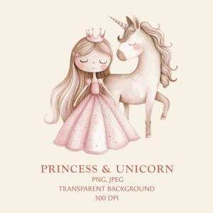 Prinses met eenhoorn clipart-eenhoorn aquarel illustratie-meisje clipart-baby print-kwekerij print ontwerp-commercieel gebruik-schattige kinderen afbeelding