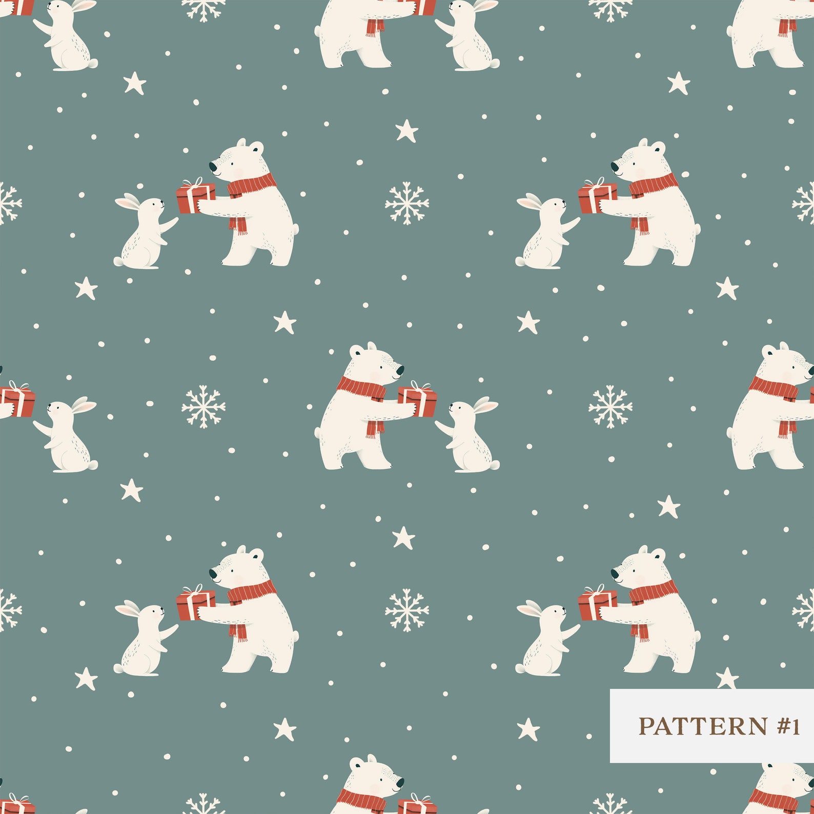Polar Bear Bunny Seamless Patterncute Animalschristmas Digital Paper