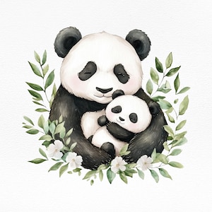 Clipart maman panda, clipart panda aquarelle, mignon bébé panda clipart, illustration de panda, bébé panda PNG, PNG Transparent, usage Commercial