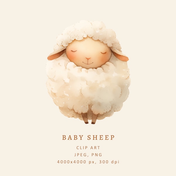 Sheep clipart - Sheep Watercolor illustration - Animal Clipart - Baby print -Nursery print design - Commercial Use - Cute Kids Graphic PNG