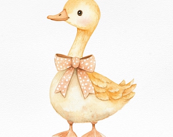 Cute Duck Watercolor Clipart, Digital Download, Baby Shower Invitations, Nursery Decor, Scrapbooking, Goose Illustration, Farm Animal PNG