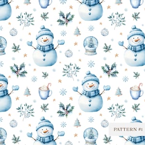 Aquarell Schneemann nahtlose Muster | Winter Weihnachten Digitales Papier | Niedliches Feiertags Clipart für Sublimation, Scrapbooking & Stoff-Design