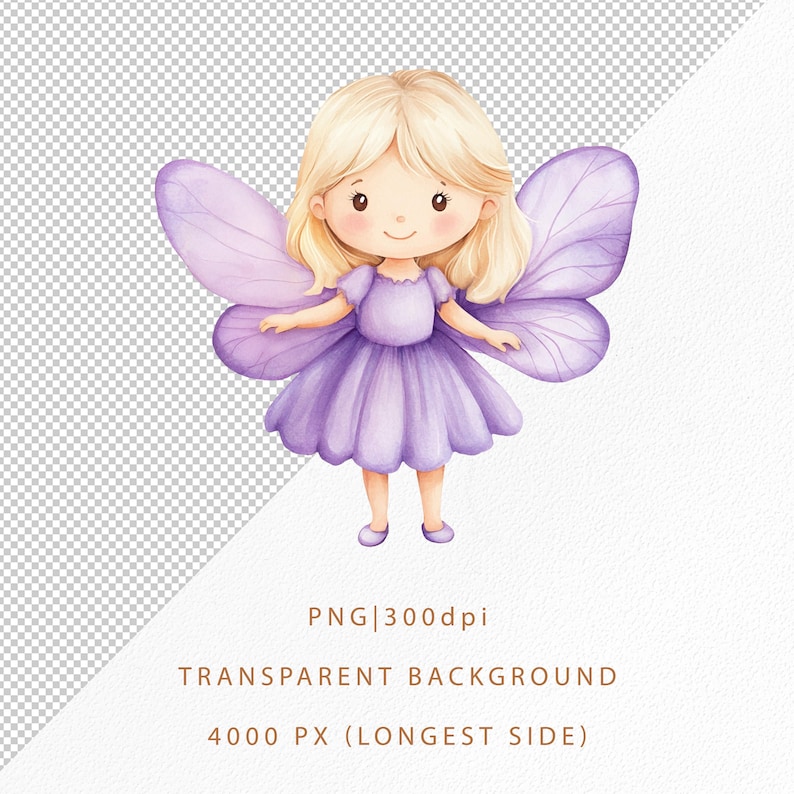 Purple Fairy Clipart, Watercolor Fairy Illustration, Cute Fantasy Art ...