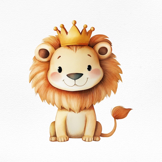 王冠をつけたかわいい赤ちゃんライオンのクリップアート | ジャングル