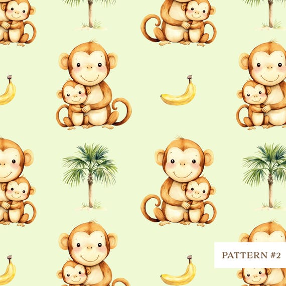 Niedliches Affe-Muster, Mama Baby, Dschungel-Baby-Tier-Digital