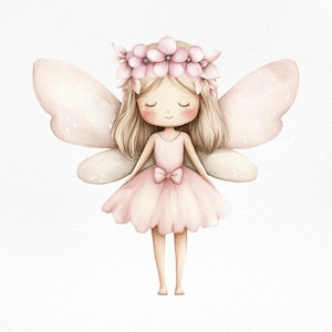 Ilustración de hada en acuarela, impresión artística de hada rosa, decoración de guardería, descarga digital, arte de pared para habitación de niños, hada linda PNG, archivo de sublimación