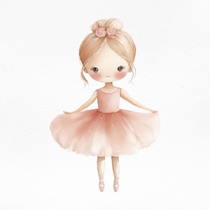Watercolor Ballerina Clipart, Cute Ballet Girl PNG, Pink Tutu Dancer Illustration, Ballet Nursery Art, Digital Download, Dance Print