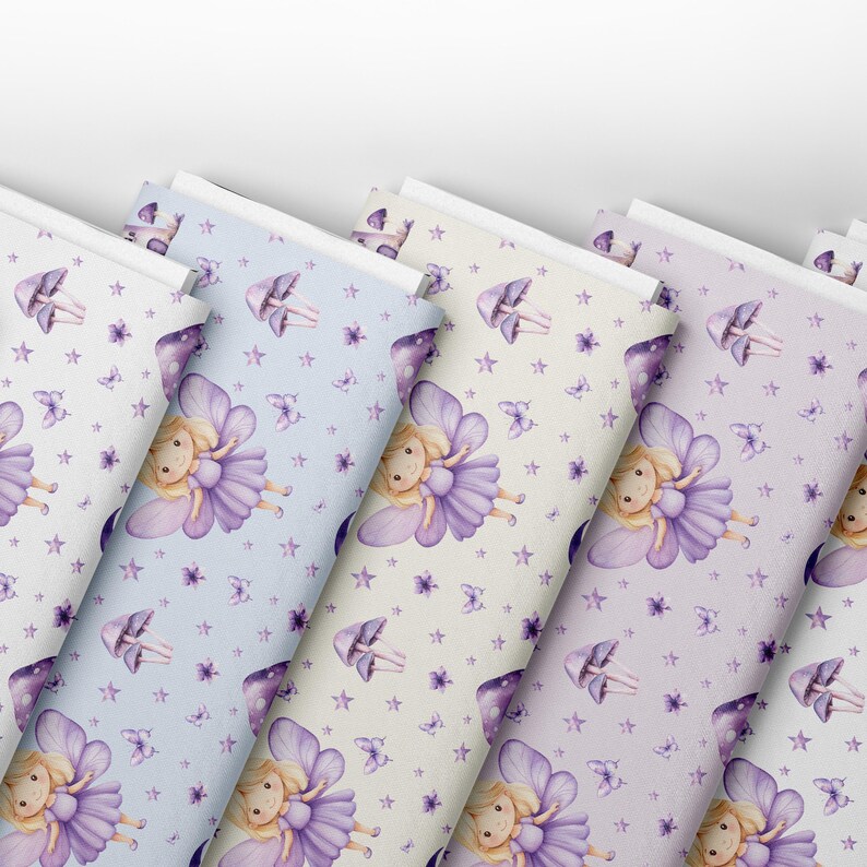 Purple Fairy Seamless Pattern, Cute Fairy Digital Paper, Watercolor ...