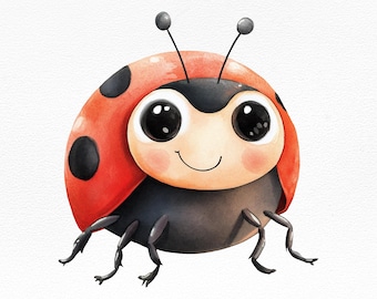Watercolor cute ladybug clipart PNG-ladybug clip art-Spring Ladybug Clipart-Baby ladybug PNG-Nursery Decor PNG-Commercial Use-Spring animal