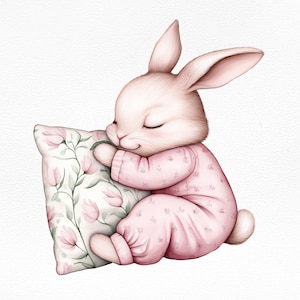 Cute Watercolor Bunny Clipart, Sleeping Bunny PNG, Boho Rabbit Clipart, Sweet Dreams PNG, Bunny Baby Shower, Bunny Birthday Clipart, Nursery