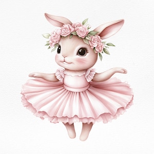 Aquarell Ballerina Bunny Clipart PNG Floral-Kaninchen Clip Art-Ballet Häschen Im Tutu Kleid-Baby Kaninchen PNG-Kinderzimmer Dekor PNG-Kommerzielle Nutzung