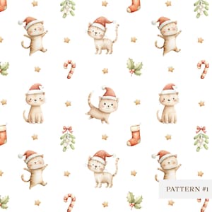 Weihnachten Katze Musterdesign, niedliche Urlaub Kätzchen Digital Papier, Weihnachten Katze Clipart für Scrapbooking, Sublimationsdatei, Tier Stoff-Design