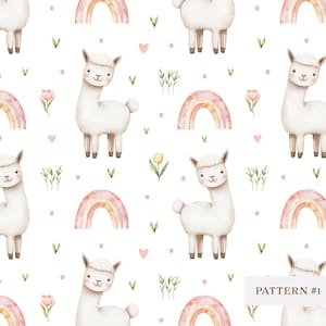 Niedliches Alpaka Muster, Pastell Lama Digitales Papier, Baby Kinderzimmer Stoff, Boho Animal Print, Kawaii Bauernhof Clipart für Sublimation PNG