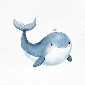 Aquarel baby walvis clipart – schattige oceaandier png voor sublimatie, kunst aan de muur kinderkamer, decor kinderfeest, babyshower graphics