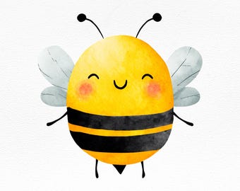 Abeja Feliz Clipart PNG - Linda ilustración de abeja en acuarela para decoración infantil, scrapbooking, pegatinas y sublimación. Descarga, Abeja Miel