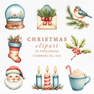 Christmas Clipart-Watercolor Christmas Bundle-Cute Christmas PNG Bundle-Winter Illustration set-Instant Digital Download-Commercial Use