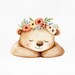 Watercolor Sleeping Bear Clipart, Floral Baby Animal Illustration, Cute ...