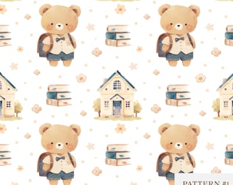 Teddy Bear seamless pattern-Back to school-Fabric Design-Digital Paper-Seamless pattern with cute Bear-Repeat Tile-Surface Pattern-Animal