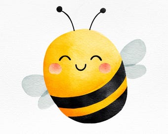 Imágenes prediseñadas de abeja feliz PNG – Linda ilustración de abeja en acuarela para decoración de guardería, álbumes de recortes, pegatinas y sublimación. Descarga, abeja melífera.
