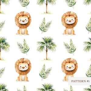 Seamless Lion and Palm Tree Pattern for Kids Room Decor, Safari Nursery Wallpaper, Jungle Animal Digital Print, Kids Fabric Design,Cute Lion