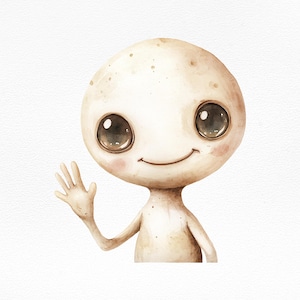 Adorable Watercolor Alien Digital Print, Nursery Wall Art, Cute Alien Illustration PNG, Sci-Fi Artwork, Instant Download, Sublimation File
