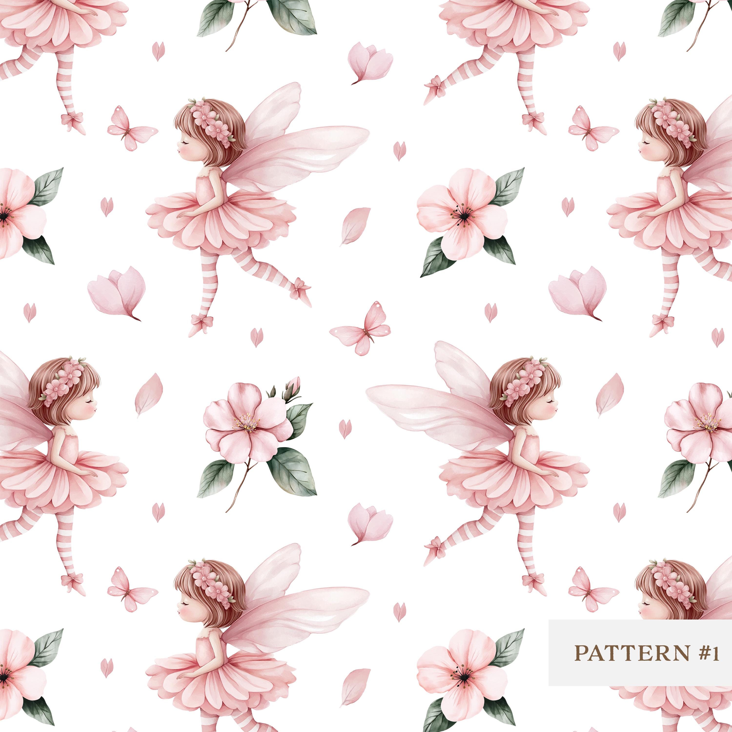 Fairy Pattern Digital Paper, Pink Floral Fairy Seamless Background ...