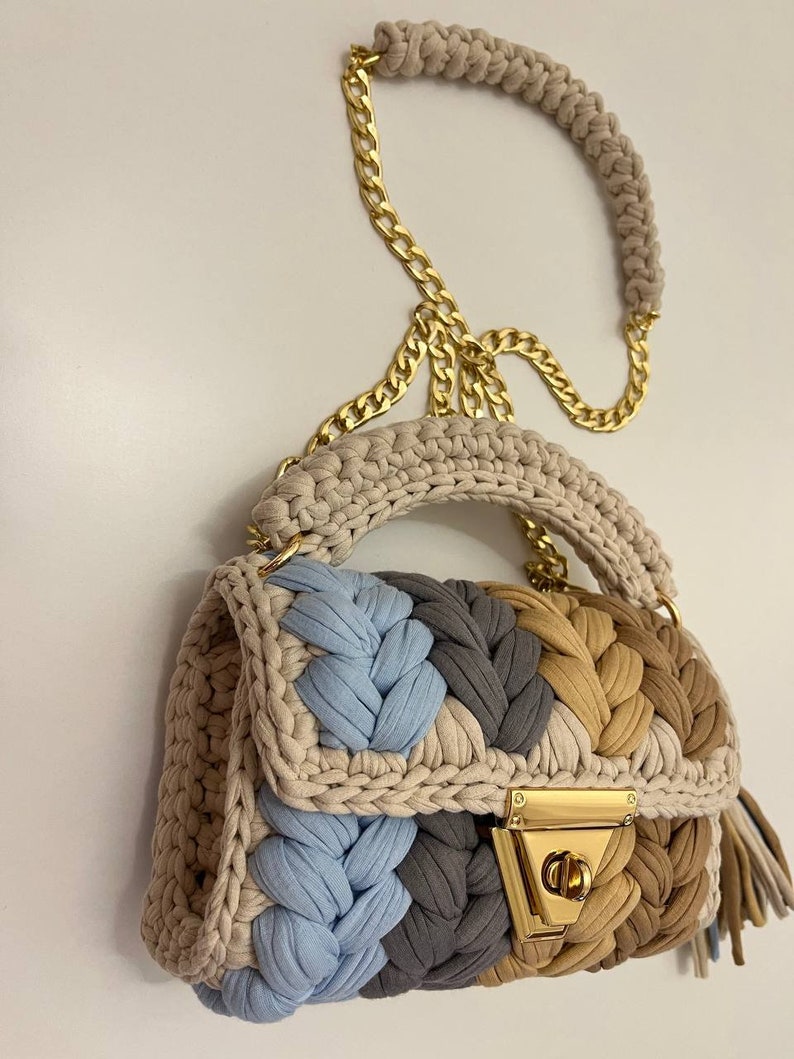 Knitted handbag, Handmade bag, Handwoven bag, Crochet bag, Shoulder bag, Luxury bag,Colorful bag, Designer bag, Stylish bag, Knitting bag, zdjęcie 3