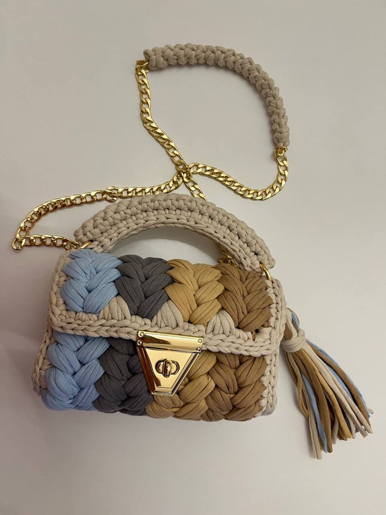Knitted handbag, Handmade bag, Handwoven bag, Crochet bag, Shoulder bag, Luxury bag,Colorful bag, Designer bag, Stylish bag, Knitting bag, zdjęcie 2