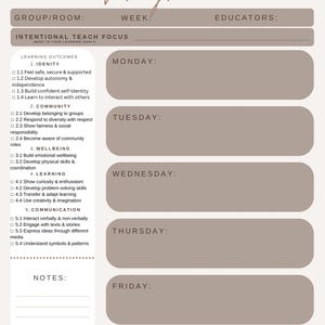 EYLF週間プログラムテンプレート｜日別・週間レッスンプラン（Canvaダウンロード）