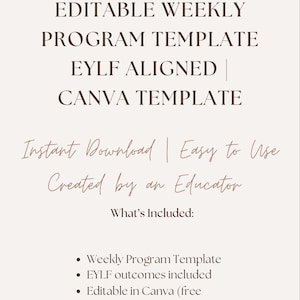 Weekly Program Template EYLF | Childcare Planner | Preschool Plan | Daycare Lesson Plan | Canva edit