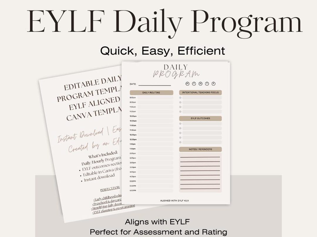Daily Program Template EYLF Childcare Planner Preschool Plan Daycare ...