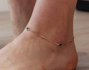 Adjustable Golden Evil Eye Cross Christian Luck Eye Protection Turkish Anklet