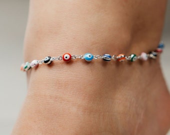 Bracelet de cheville multicolore Evil Eye avec protection réglable