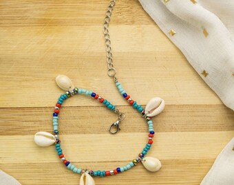 Kauri Shell Turquoise Strand Boho SeaShell Minimalistische Tribal Enkelbandje