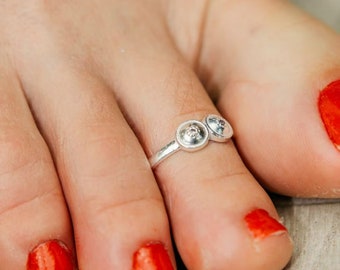 925 Silver Adjustable Bohemian Two Ball Plain Round Toe Ring