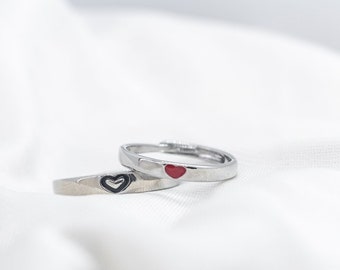 Adjustable Two Matching Heart Couple Promise Ring