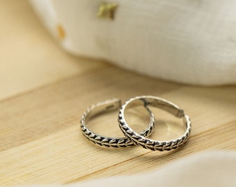 925 Silver Slim Leaf Bohemian Adjustable Dainty Band Toe Ring