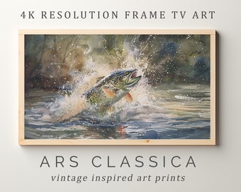 Aquarel forel kunst, Samsung Frame TV kunst, vissershut decor, jagers schilderen, coole toon, Wildlife schilderij, frame TV kunst | TV-097