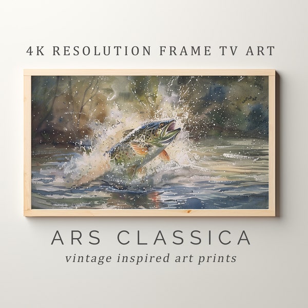 Watercolor Trout Art, Samsung Frame TV Art, Fishing Cabin Decor, Hunters Painting, Cool Tone, Wildlife Painting, Frame TV Art | TV-097
