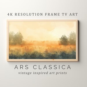 Frame TV Art, Summer Sunset Landscape Painting, Vintage Style Spring Country Muted Scenery Screensaver, Easter Watercolour TV Decor | TV-112