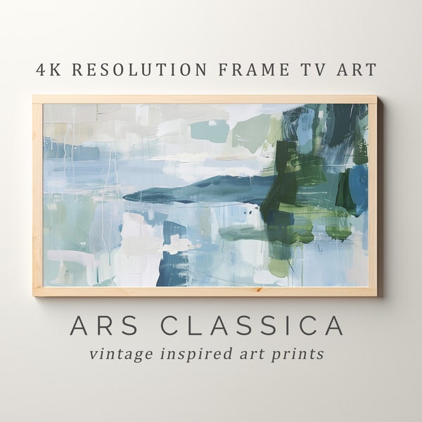 Lake Side Abstract Art, Samsung Frame TV Art, Moody Modern Minimalism Painting, Cool Tone, Soothing Painting, Digital Frame TV Art | TV-054